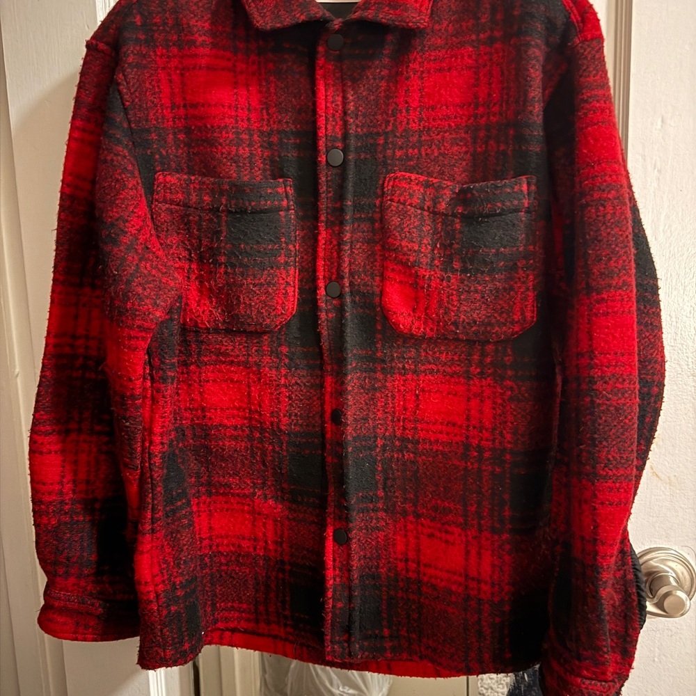 Zara Red and Black Checkered Men's Shirt Jacket